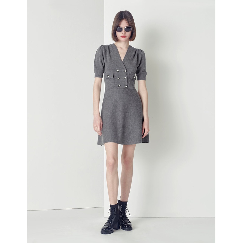 Double Breasted V-Neck Knit Dress