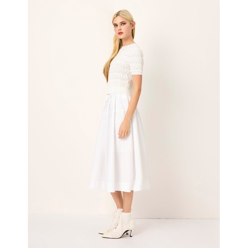 Elastic High-Waist High-Count Cotton Knee-Length Skirt