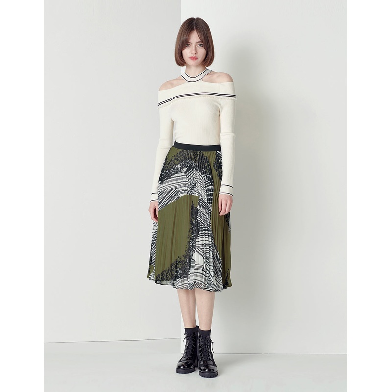 Flower pattern pleated skirt
