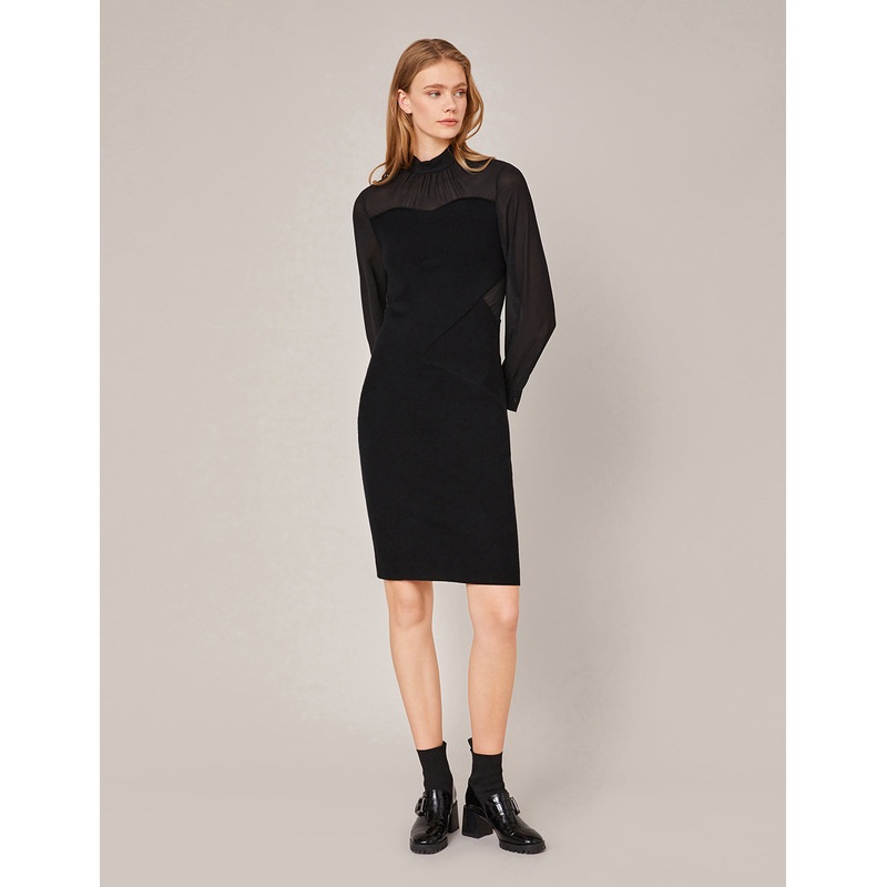 GEORGETTE SPLICED BODYCON KNITTED DRESS