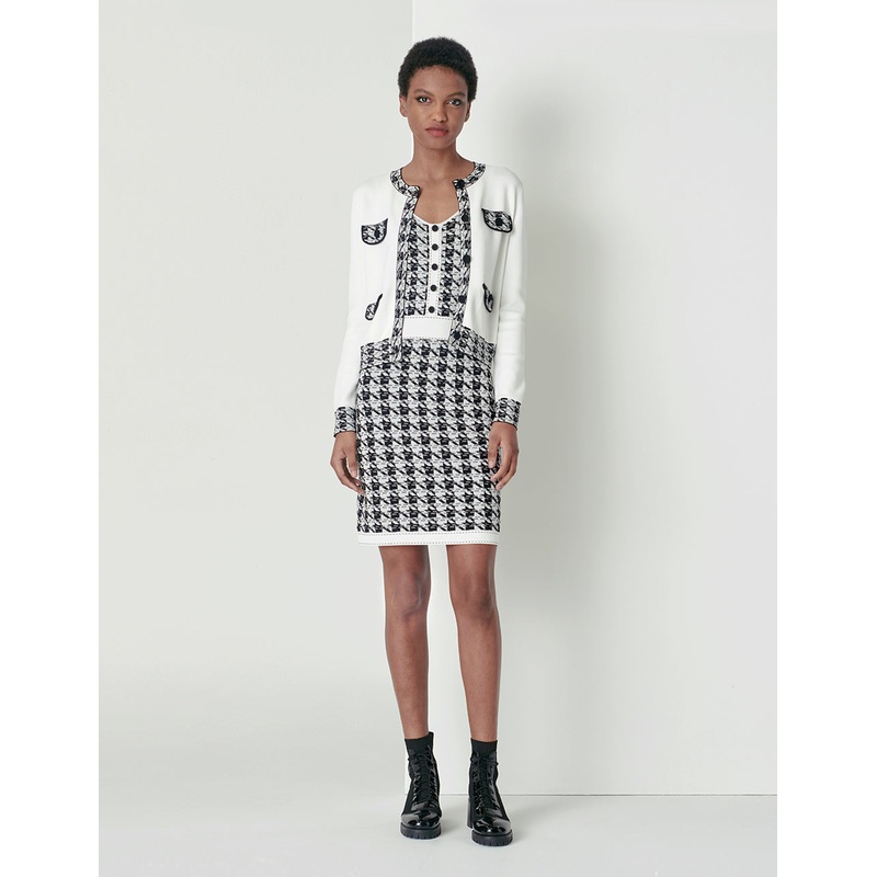 Houndstooth Jacquard Knitted Apron Dress