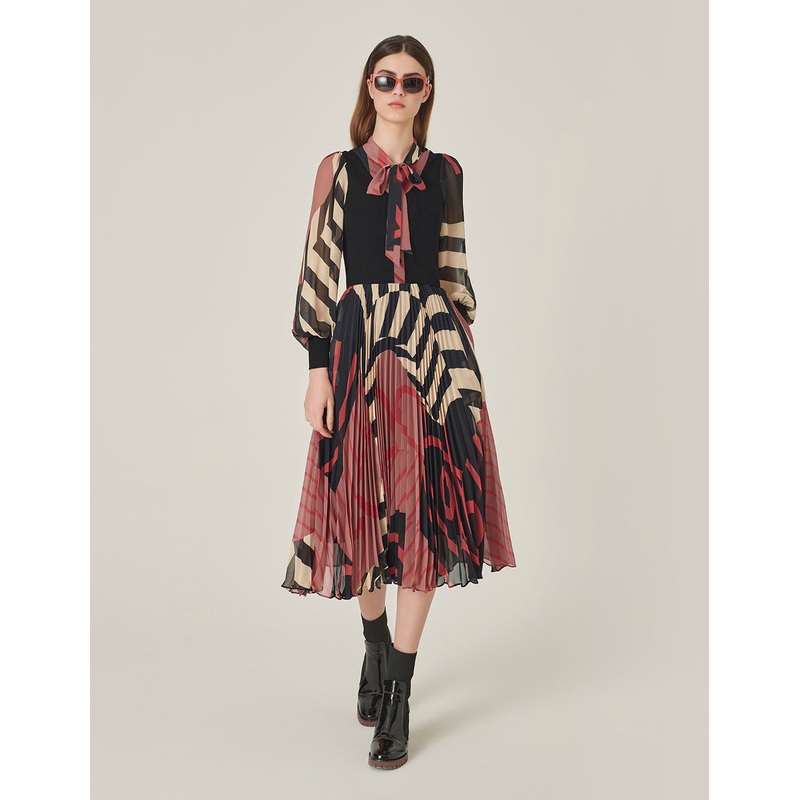 Knitted Patchwork Printed Shirt Dress