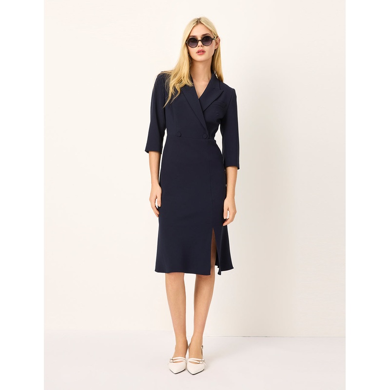 Lapel 1/2 Sleeves Wrap Midi Fish Tail Dress