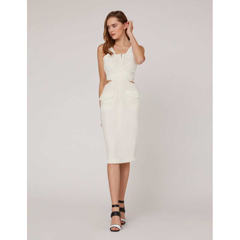 Metallic zip overlapping waistband sleeveless dress