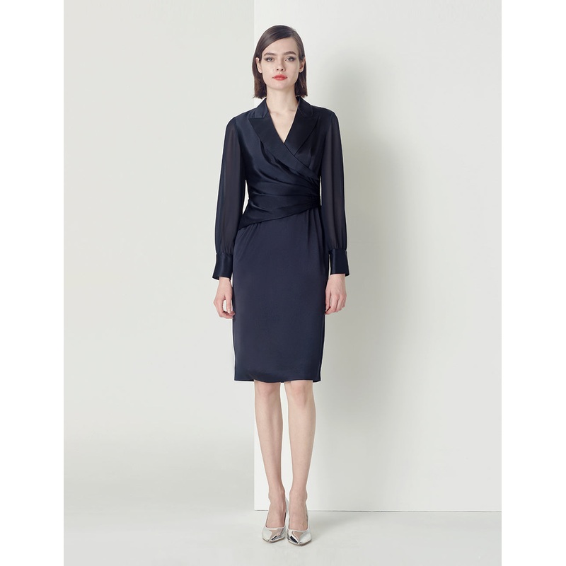NOTCH-LAPEL SATIN ACETATE DRESS