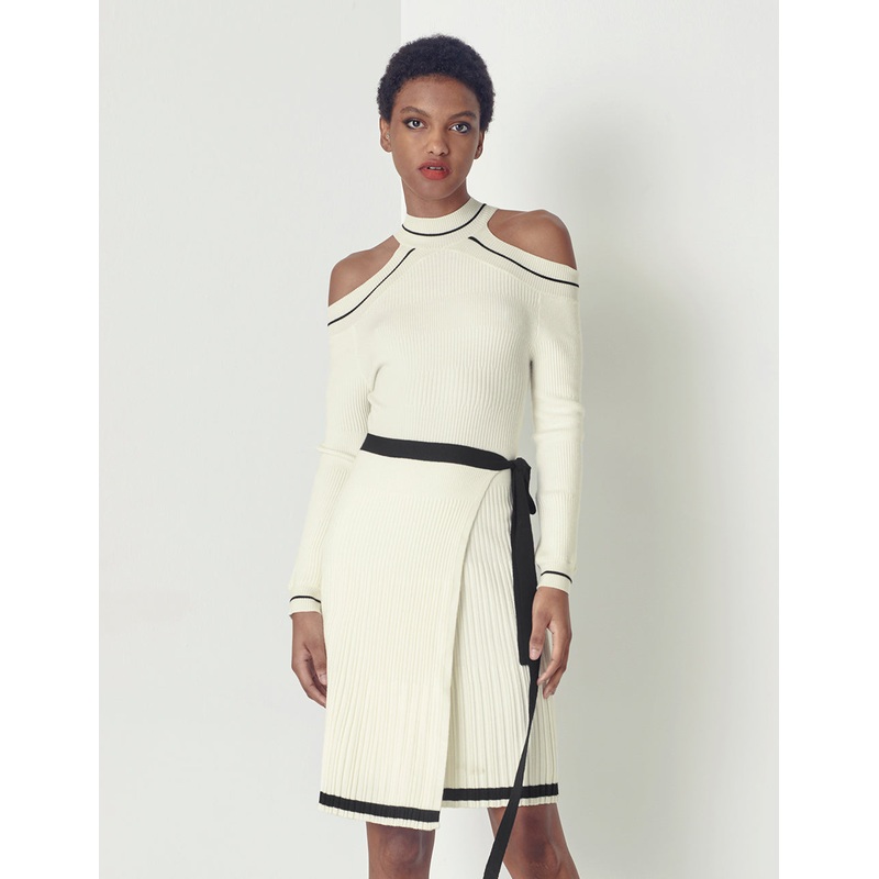 Off shoulder black white knit dress