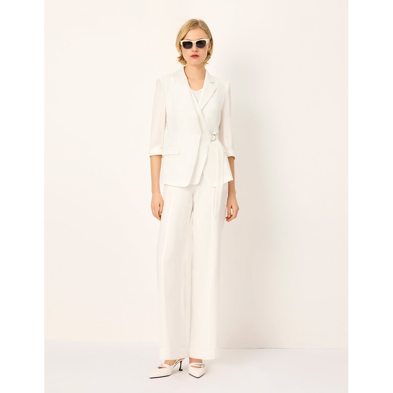 Peaked Lapel 3/4 Sleeve Wrap Waist-Tie Blazer
