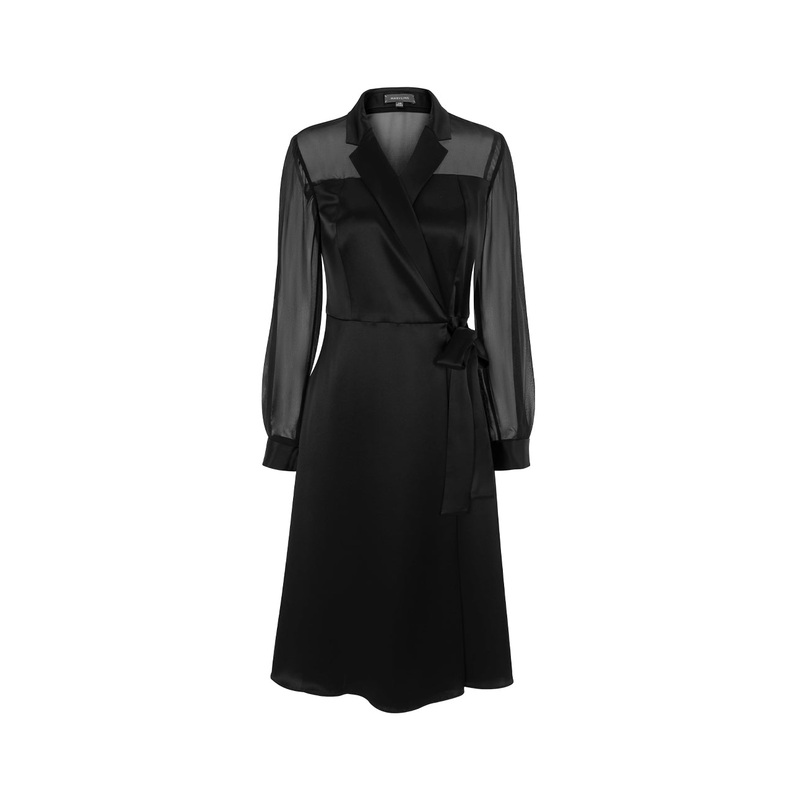 Peaked Lapel Long Sleeve Wrap Midi Dress