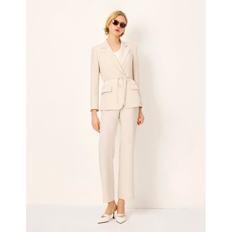 Peaked Lapel Long-Sleeve Wrapped Silk Blazer