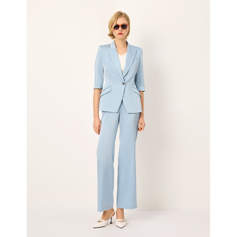 Peaked Lapel Single-Button 3/4-Sleeve Lightweight Acetate Office Chic Blazer