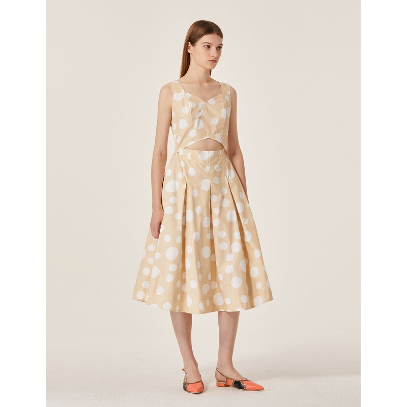 Polka Dot Pattern Sleeveless A-Line Midi Dress