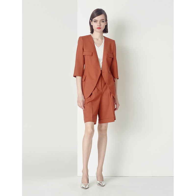 Quarter Sleeves Collarless Blazer