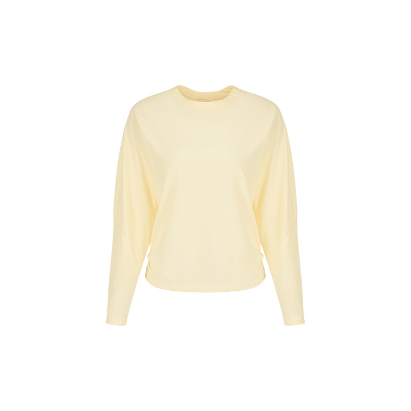 Round Neck Long-Sleeve Pleated Silk Top
