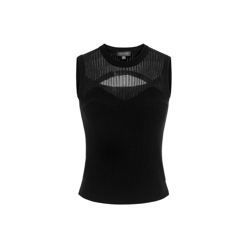 Round-Neck Sleeveless Cutouts Knitted Vest