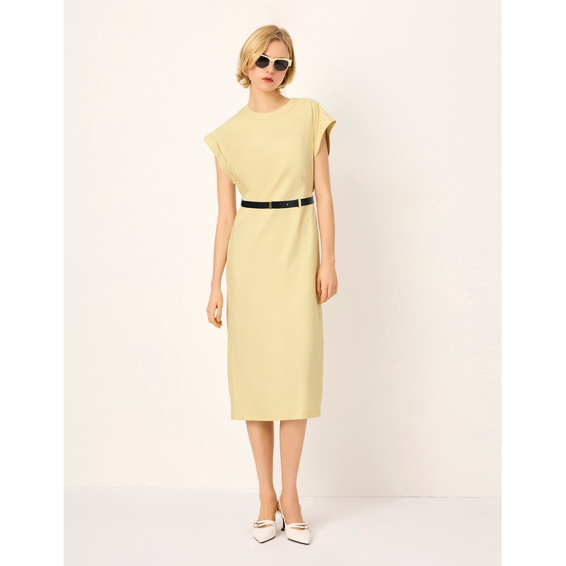 Round-Neck Sleeveless Relaxed Fit Midi Shift Dress