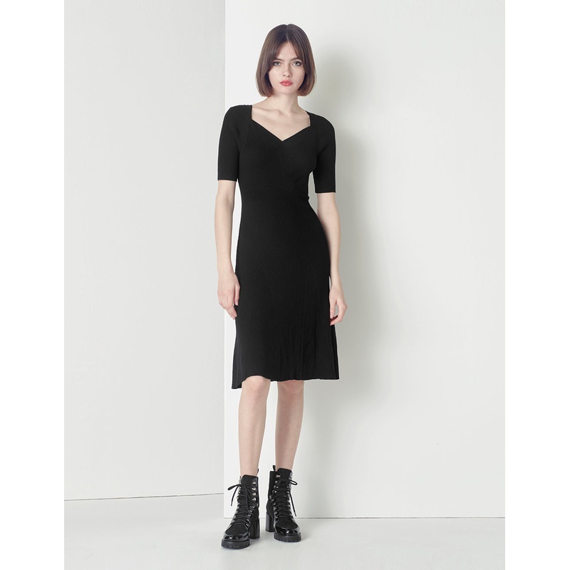 V-neck A-line with Cable knitted Dress