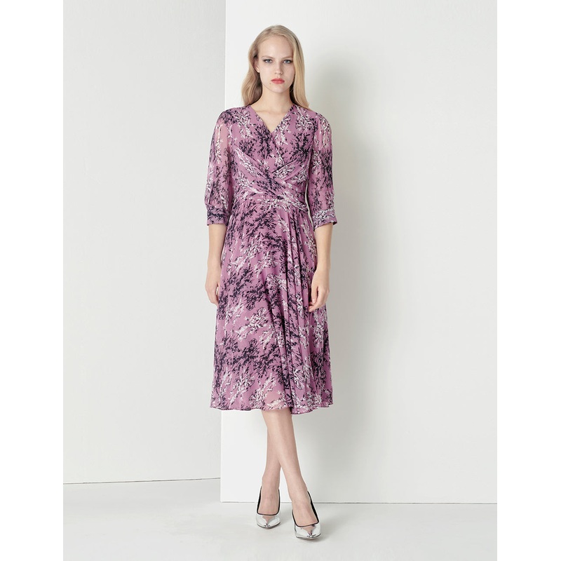 V-NECK CRISS-CROSS FLORAL PRINT DRESS