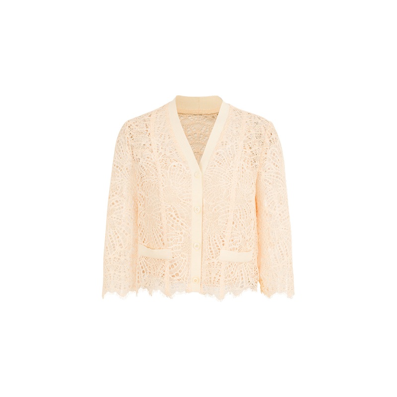 V-Neck Long-Sleeve Lace Cropped Cardigan