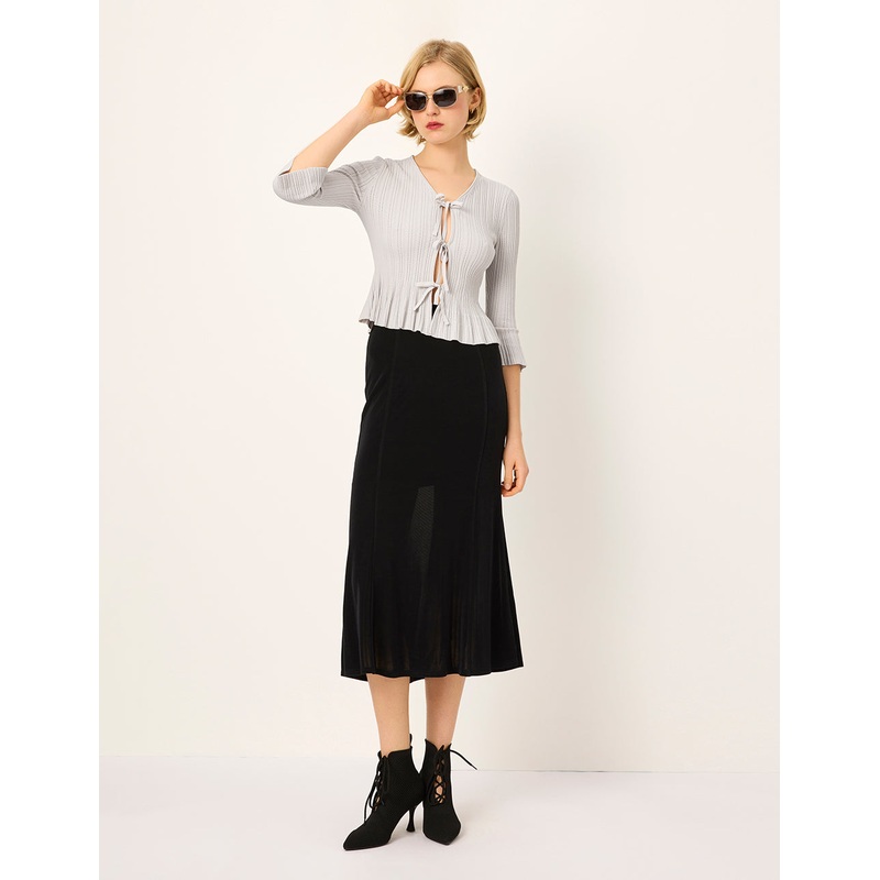 V-neck Long-Sleeve Tie Ribbed Textured Knitted Cardigan