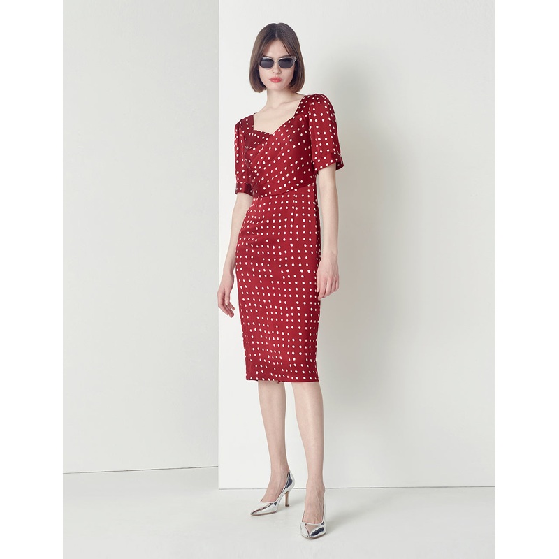 V-NECK POLKA DOTS PRINT DRESS