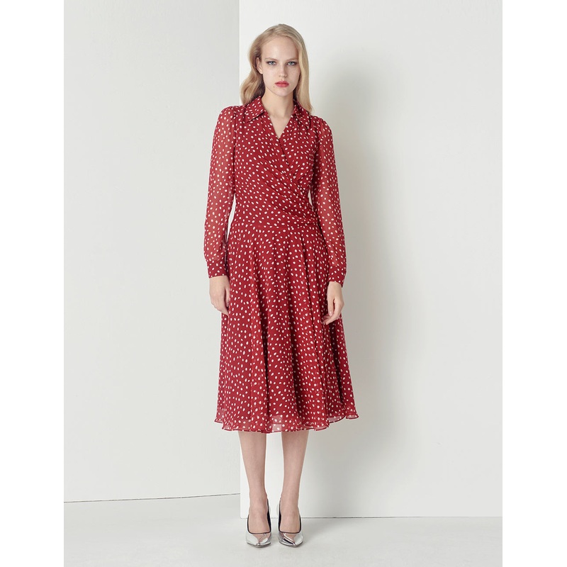 V-Neck Polka Dots Print Shirt Dress