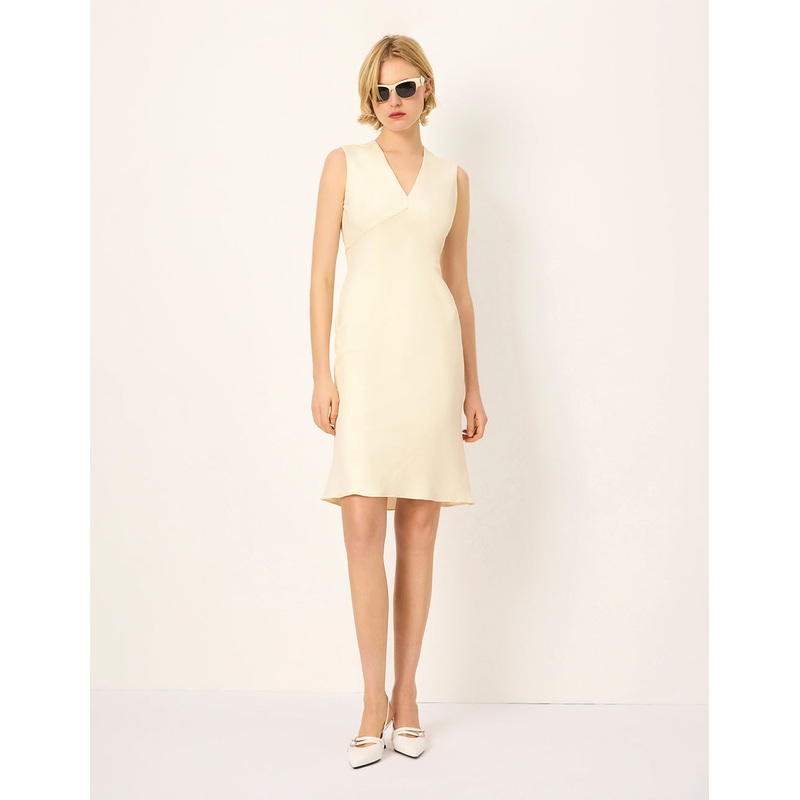 V-Neck Sleeveless Shift Midi Dress