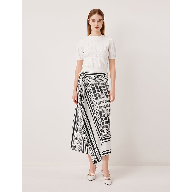 Asymmetric Printed Silk Wrap Skirt