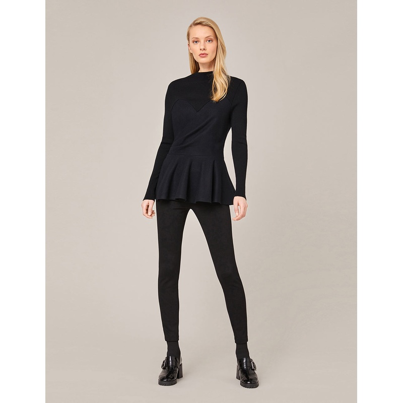 BLACK LONG SLEEVE KNIT PEPLUM TOP