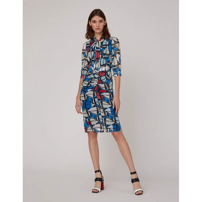 Boat Georgette Print Bow Neck Dress