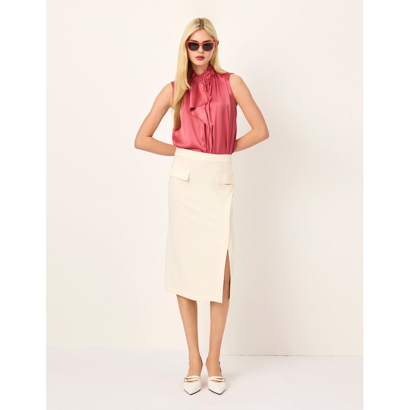 Charming Pink Ruffled Collar Sleeveless Blouse