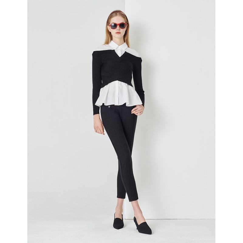 Classic Black And White Contrast Colour Knitted Slim Shirt