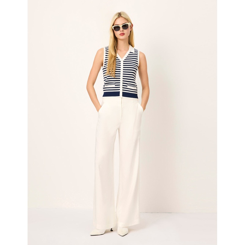 Collared Sleeveless Striped Knit Vest
