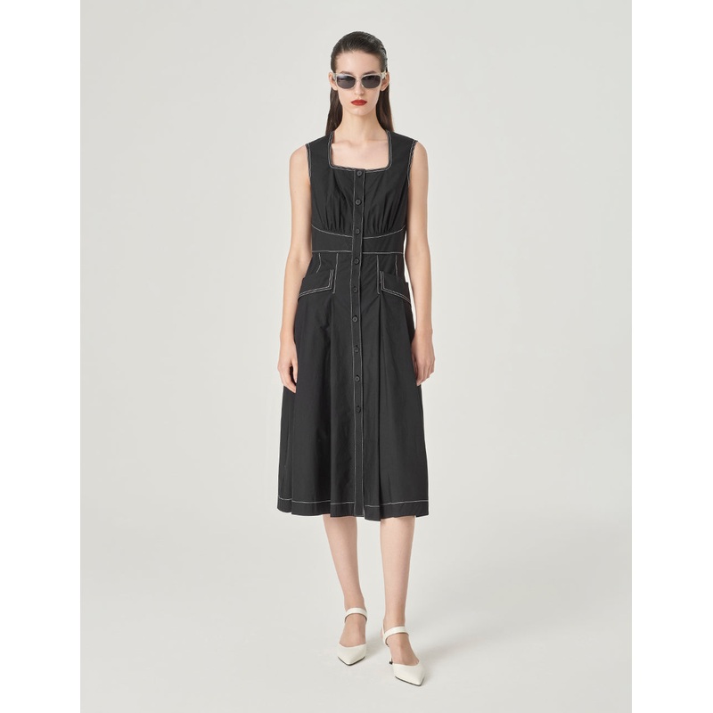 Contrast Color Line Wide Swing Dress