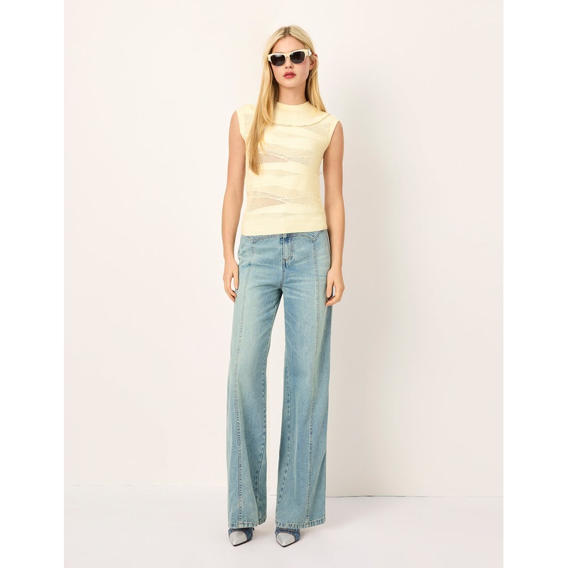 Crew-Neck Sleeveless Ribbed Knit Top