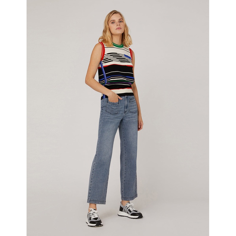 Crew Neck Striped Wool Knitted Vest