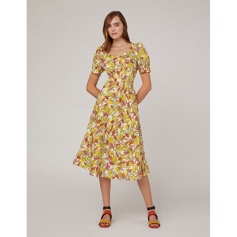 Deep V Neck High Waist Puff Sleeves Dress