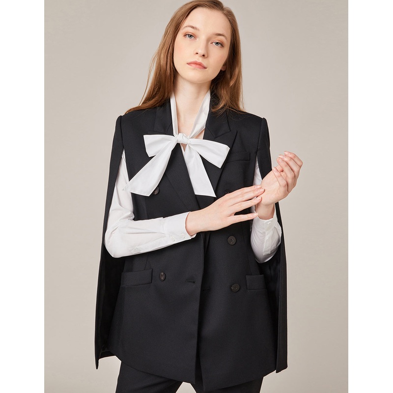 DOUBLE-BREASTED PEAK LAPEL CAPE