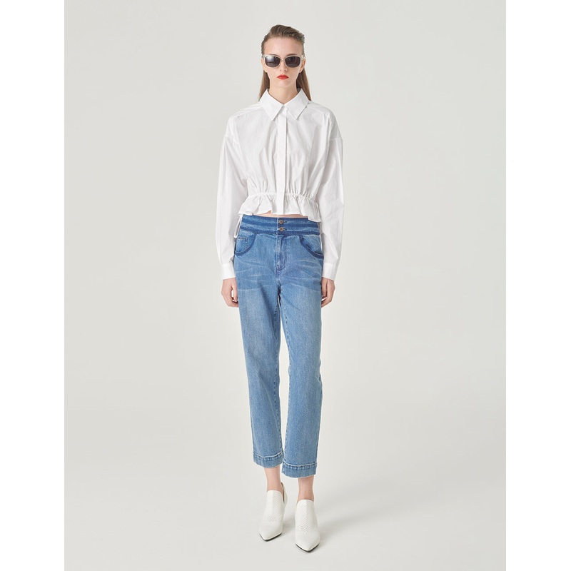 Drawstring Detail Pleated Hem Blouse