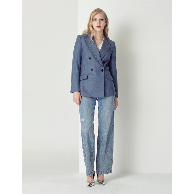 Elegant haze blue double-breasted blazer