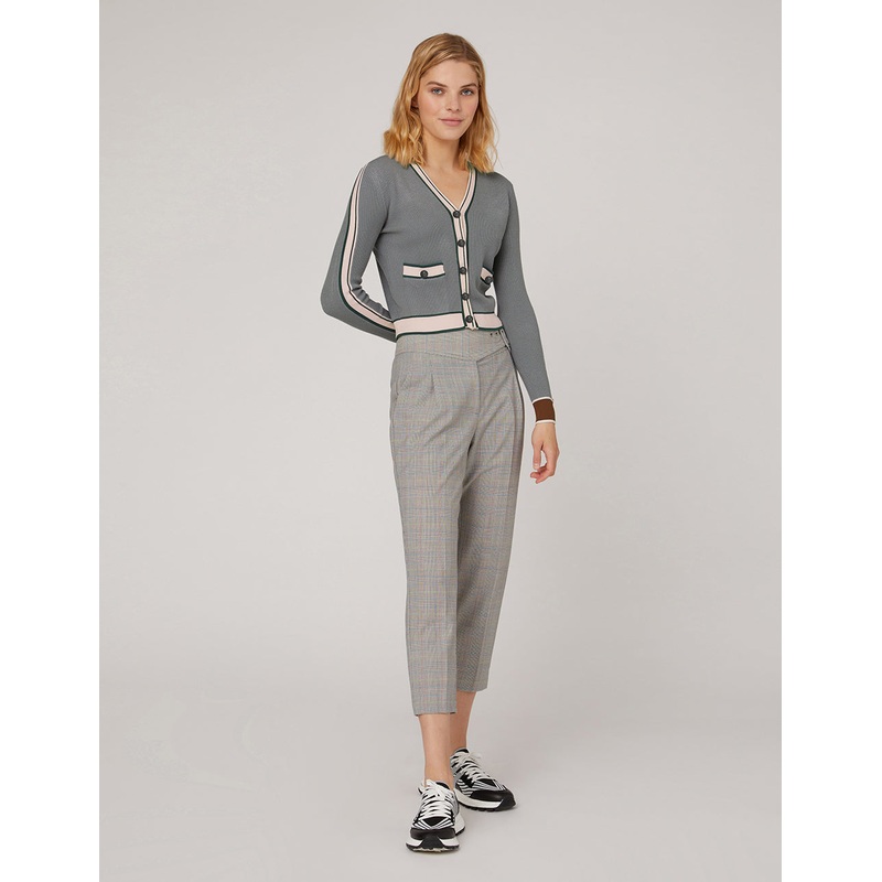 Gray stitching slim V-neck cardigan