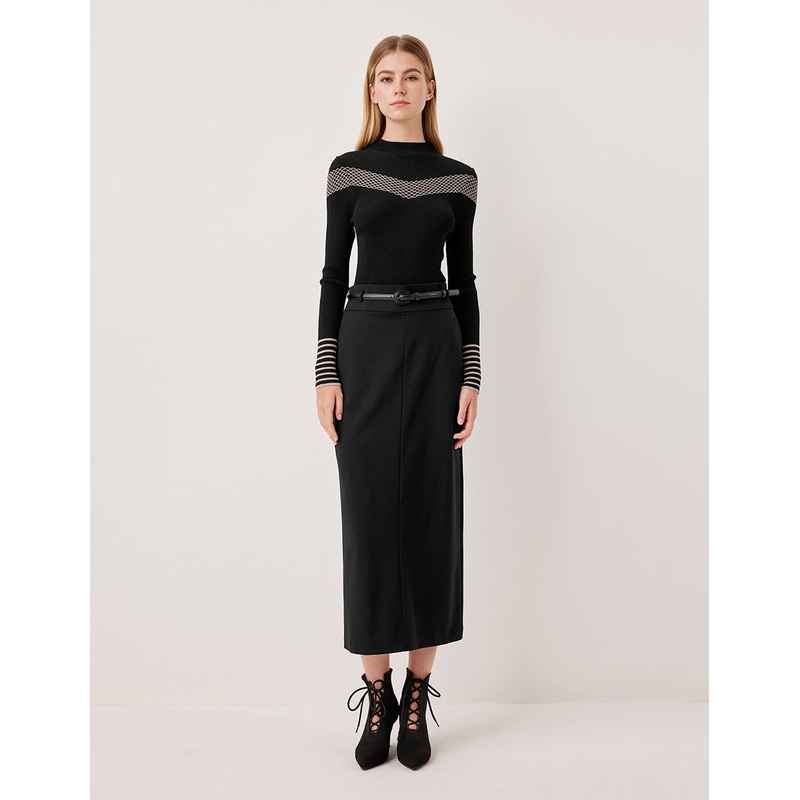 Half-Turtleneck Long-Sleeve Diamond Pattern Fitted Knit Pullover