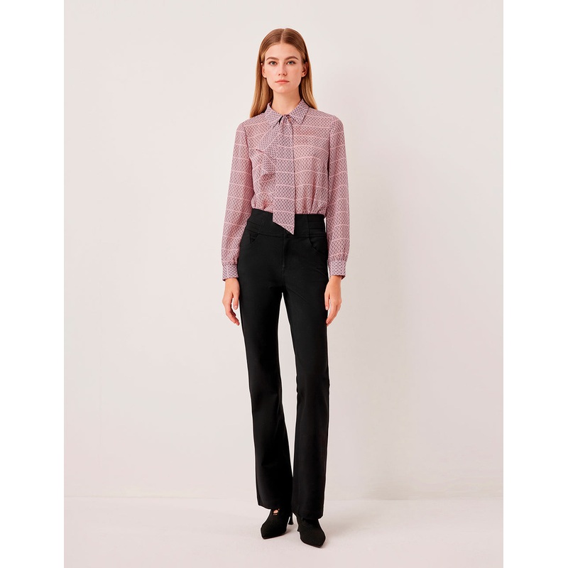 High-Waisted Black Hip-Lifting Straight-Leg Trousers