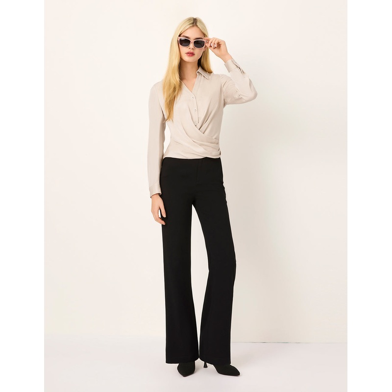 Lapel Long-Sleeve Button Silk Blouse
