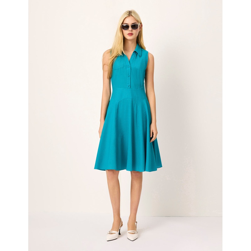 Lapel Sleeveless Pleated Midi Tent Dress