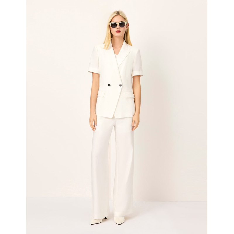 Notch Lapel Double-Breasted Short-Sleeve Blazer