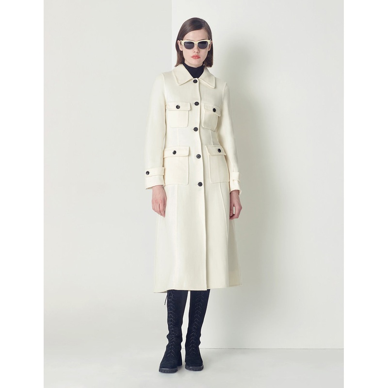 Pure White Woollen Long Coat