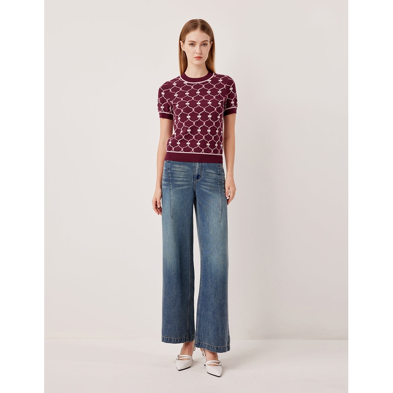Round Neck Short-Sleeve Woven Knitted Top