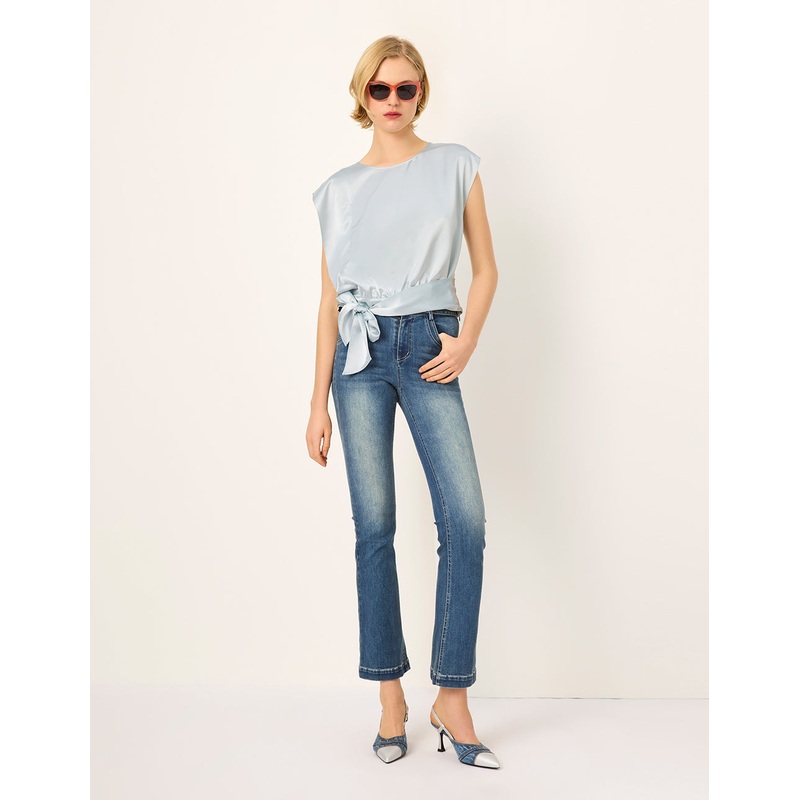 Round Neck Sleeveless Satin Top