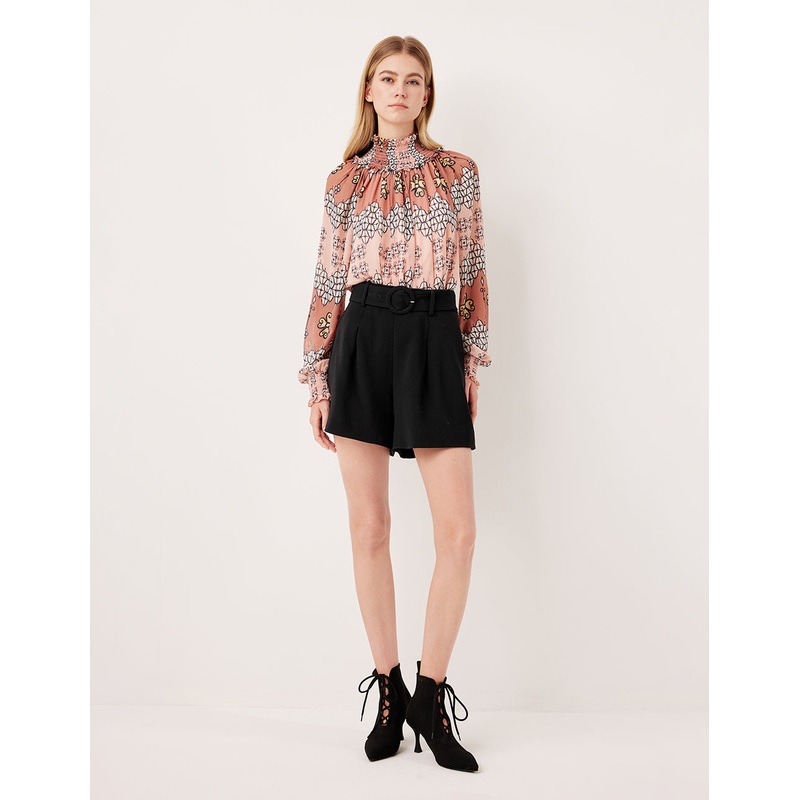 Ruffle Turtleneck Long-Sleeve Floral Print Blouse