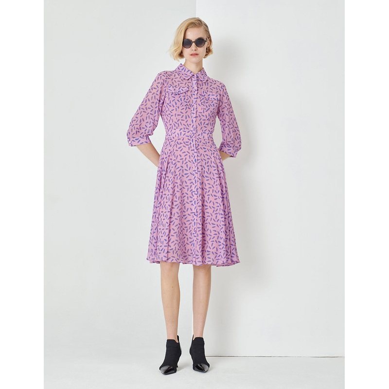 Shirt-Style Printed Midi Dress
